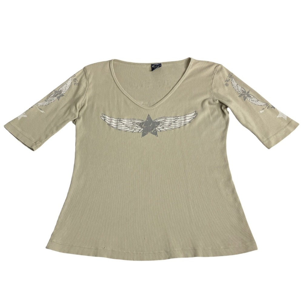 Sledge USA Top Womens XL Y2K Wing Graphic Ribbed Biker Grunge Mall Goth Made USA